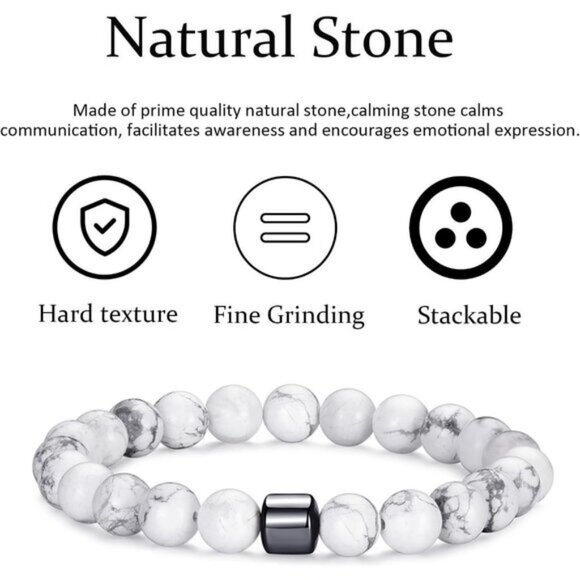 ⚡Rankeef Men 2 Tiger Eye White 8MM Natural Stone Crystal Beaded Bracelet - Picture 6 of 7